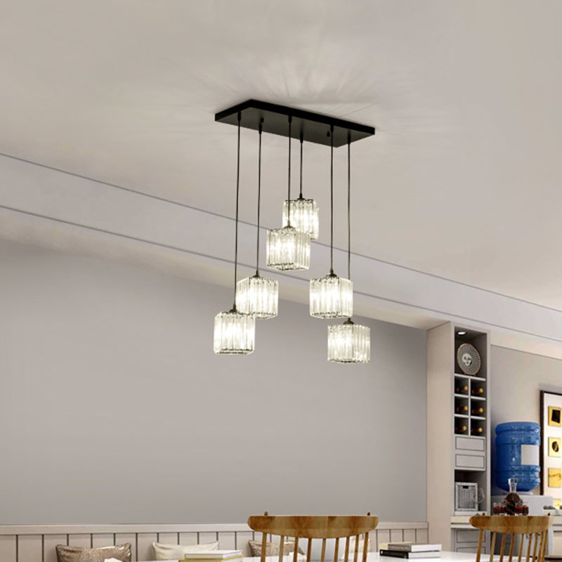 6 Heads Cubic Multi-Light Pendant Traditional Clear Crystal Hanging Ceiling Light Clearhalo 'Ceiling Lights' 'Pendant Lights' 'Pendants' Lighting' 1391984