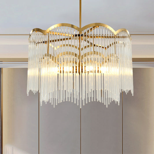 8 Heads Wavy Metal Frame Chandelier Modern Gold Crystal Tubular Hanging Ceiling Light Gold Clearhalo 'Ceiling Lights' 'Chandeliers' 'Modern Chandeliers' 'Modern' Lighting' 1391991