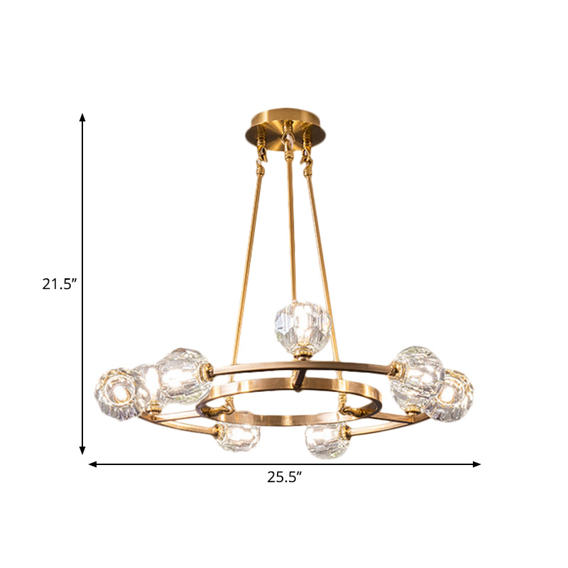 9 Heads Crystal Balls Chandelier Lamp Modern Gold Wheel Great Room Hanging Light Clearhalo 'Ceiling Lights' 'Chandeliers' 'Modern Chandeliers' 'Modern' Lighting' 1392007