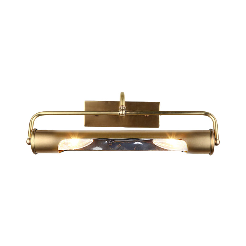 Vintage Style Cylindrical Metal Vanity Lamp 2 Lights Wall Mounted Light in Brass Finish for Bathroom Clearhalo 'Cast Iron' 'Glass' 'Industrial' 'Modern wall lights' 'Modern' 'Tiffany' 'Traditional wall lights' 'Vanity Lights' 'Wall Lights' Lighting' 139202