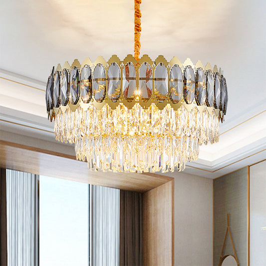 Crystal Prismatic Silver Ceiling Chandelier Drum 6 Heads Contemporary Hanging Pendant Light Silver Clearhalo 'Ceiling Lights' 'Chandeliers' 'Modern Chandeliers' 'Modern' Lighting' 1392026