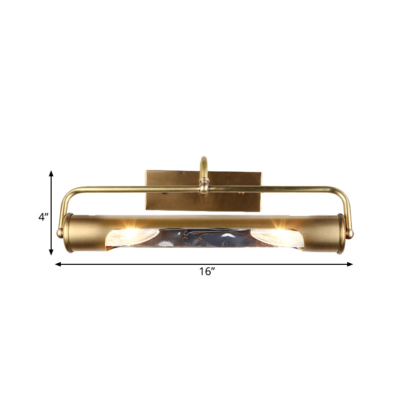 Vintage Style Cylindrical Metal Vanity Lamp 2 Lights Wall Mounted Light in Brass Finish for Bathroom Clearhalo 'Cast Iron' 'Glass' 'Industrial' 'Modern wall lights' 'Modern' 'Tiffany' 'Traditional wall lights' 'Vanity Lights' 'Wall Lights' Lighting' 139203