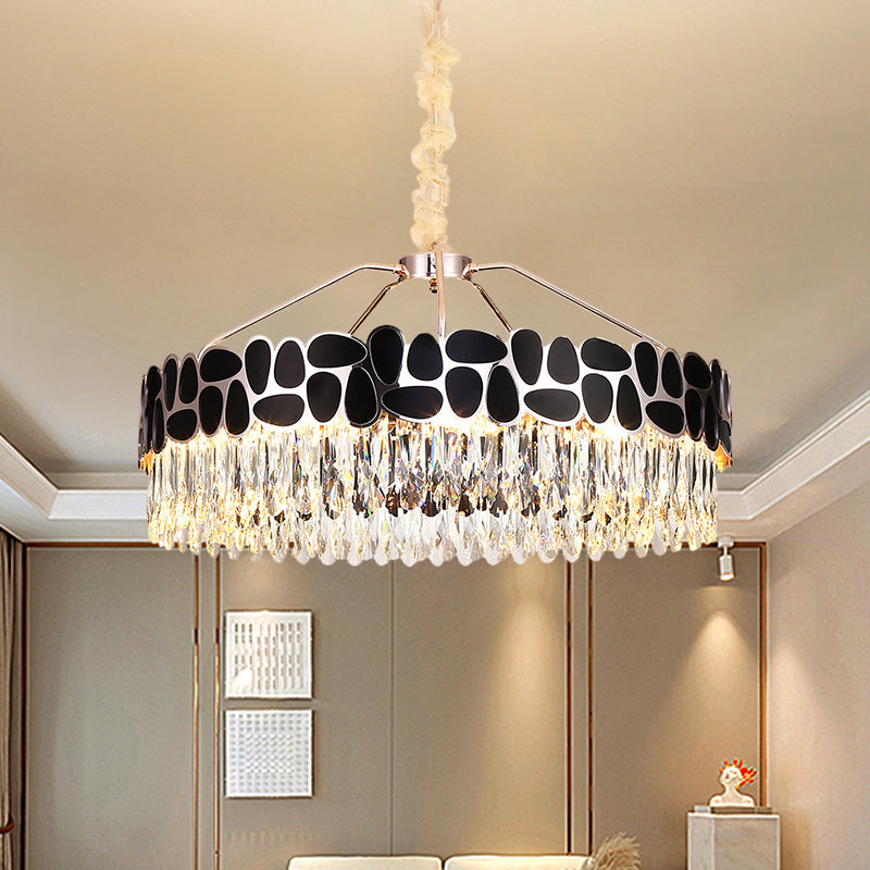 8 Heads Circular Suspension Lighting Modern Black Crystal Prismatic Pendant Chandelier Black Clearhalo 'Ceiling Lights' 'Chandeliers' 'Modern Chandeliers' 'Modern' Lighting' 1392038