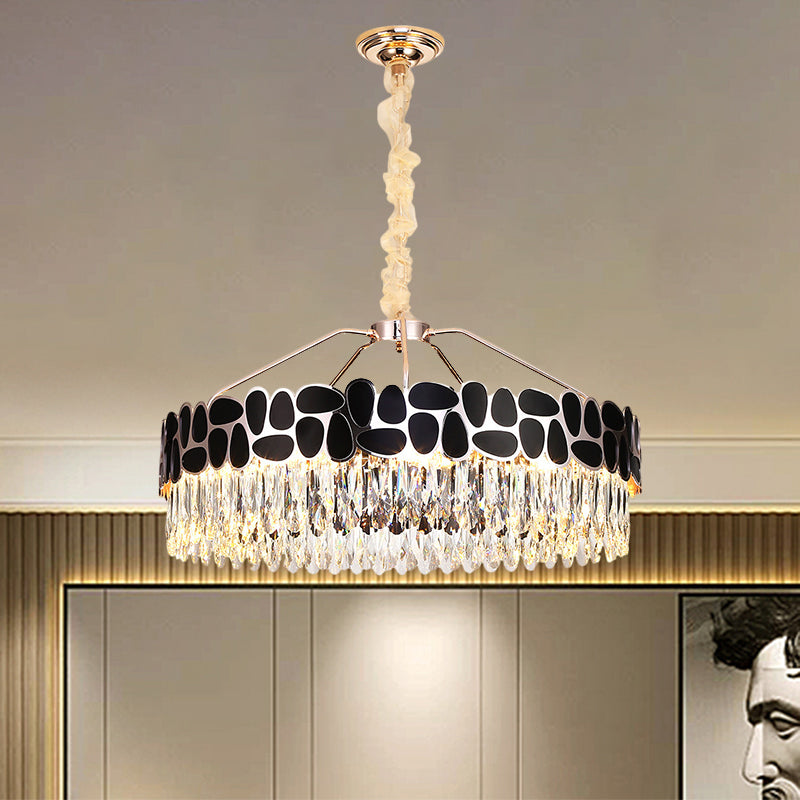 8 Heads Circular Suspension Lighting Modern Black Crystal Prismatic Pendant Chandelier Clearhalo 'Ceiling Lights' 'Chandeliers' 'Modern Chandeliers' 'Modern' Lighting' 1392039