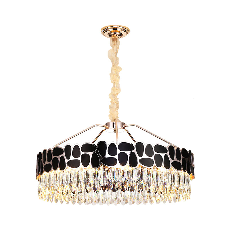 8 Heads Circular Suspension Lighting Modern Black Crystal Prismatic Pendant Chandelier Clearhalo 'Ceiling Lights' 'Chandeliers' 'Modern Chandeliers' 'Modern' Lighting' 1392040