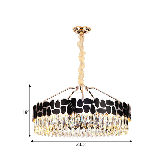 8 Heads Circular Suspension Lighting Modern Black Crystal Prismatic Pendant Chandelier Clearhalo 'Ceiling Lights' 'Chandeliers' 'Modern Chandeliers' 'Modern' Lighting' 1392041