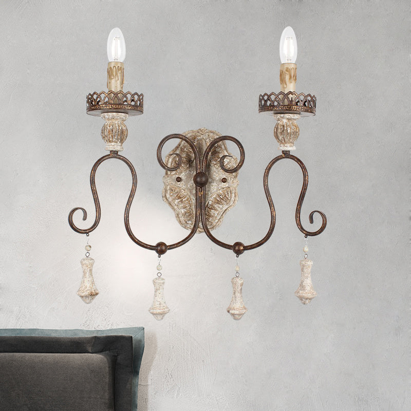 1/2-Light Candle Style Wall Mount Lighting Antiqued Bronze Metal Wall Lamp for Bedroom 2.0 Bronze Clearhalo 'Wall Lamps & Sconces' 'Wall Lights' Lighting' 1392060