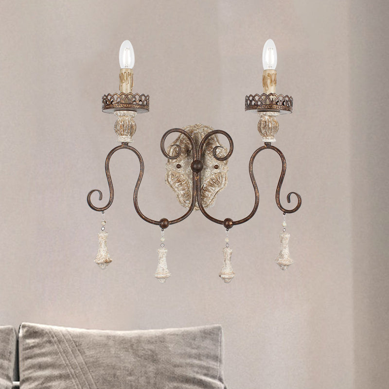 1/2-Light Candle Style Wall Mount Lighting Antiqued Bronze Metal Wall Lamp for Bedroom Clearhalo 'Wall Lamps & Sconces' 'Wall Lights' Lighting' 1392061