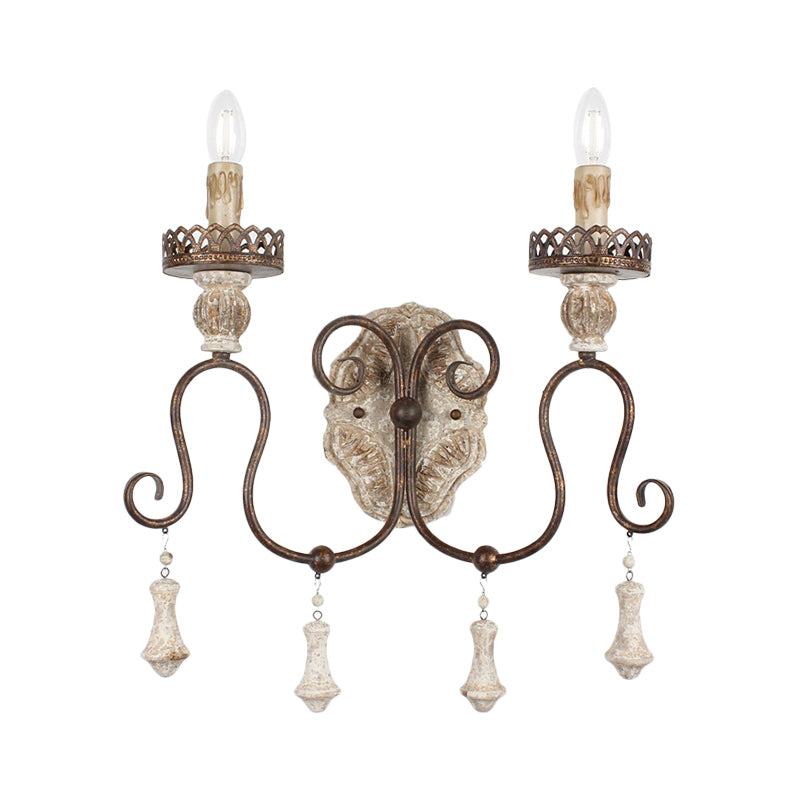 1/2-Light Candle Style Wall Mount Lighting Antiqued Bronze Metal Wall Lamp for Bedroom Clearhalo 'Wall Lamps & Sconces' 'Wall Lights' Lighting' 1392062