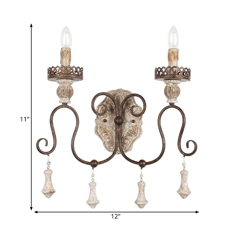 1/2-Light Candle Style Wall Mount Lighting Antiqued Bronze Metal Wall Lamp for Bedroom Clearhalo 'Wall Lamps & Sconces' 'Wall Lights' Lighting' 1392064