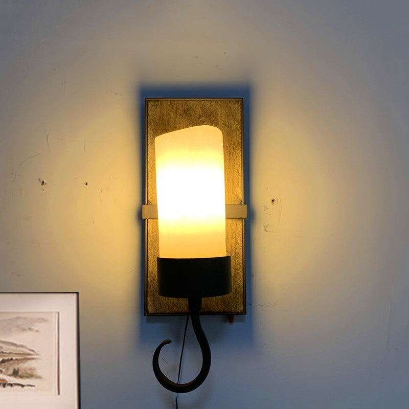 1 Head Wall Lighting with Cylinder Shade White Glass Farmhouse Hallway Wall Mounted Lamp in Brown Brown Clearhalo 'Wall Lamps & Sconces' 'Wall Lights' Lighting' 1392065