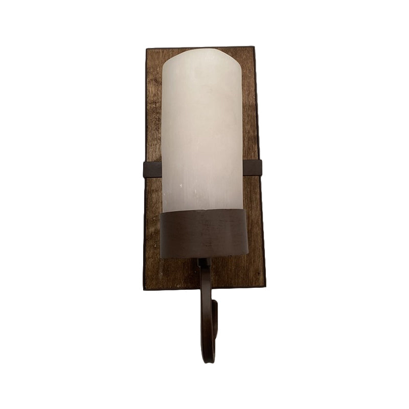 1 Head Wall Lighting with Cylinder Shade White Glass Farmhouse Hallway Wall Mounted Lamp in Brown Clearhalo 'Wall Lamps & Sconces' 'Wall Lights' Lighting' 1392066