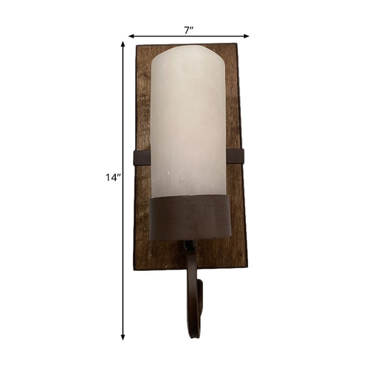 1 Head Wall Lighting with Cylinder Shade White Glass Farmhouse Hallway Wall Mounted Lamp in Brown Clearhalo 'Wall Lamps & Sconces' 'Wall Lights' Lighting' 1392068