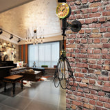 1 Bulb Metal Wall Hanging Light Farmhouse Aged Brass/Black Wire Frame Corridor Sconce Lighting with Gauge Black Clearhalo 'Art deco wall lights' 'Cast Iron' 'Glass' 'Industrial wall lights' 'Industrial' 'Middle century wall lights' 'Modern' 'Rustic wall lights' 'Tiffany' 'Traditional wall lights' 'Wall Lamps & Sconces' 'Wall Lights' Lighting' 139206