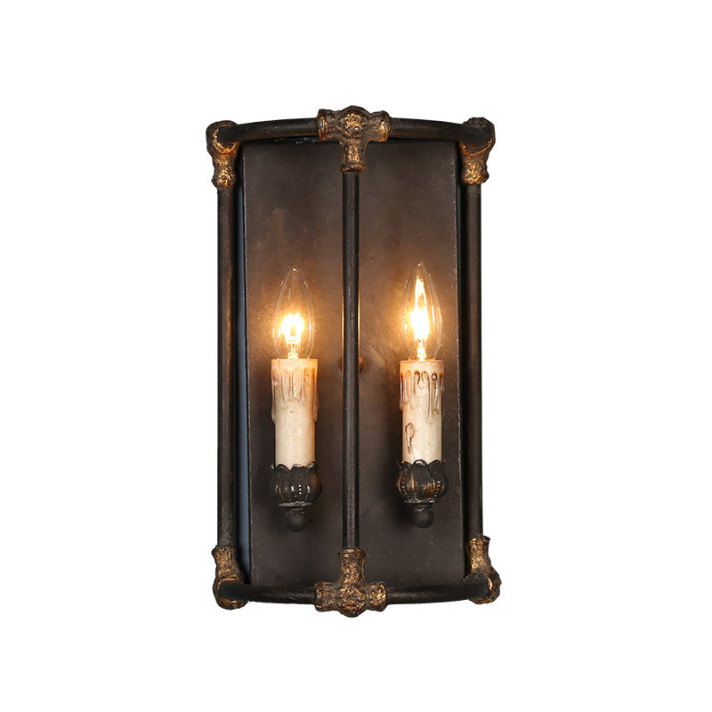 Black Finish 2 Heads Wall Light Sconce Warehouse Metal Candle Wall Mount Light Fixture Clearhalo 'Wall Lamps & Sconces' 'Wall Lights' Lighting' 1392083