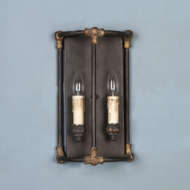 Black Finish 2 Heads Wall Light Sconce Warehouse Metal Candle Wall Mount Light Fixture Clearhalo 'Wall Lamps & Sconces' 'Wall Lights' Lighting' 1392084