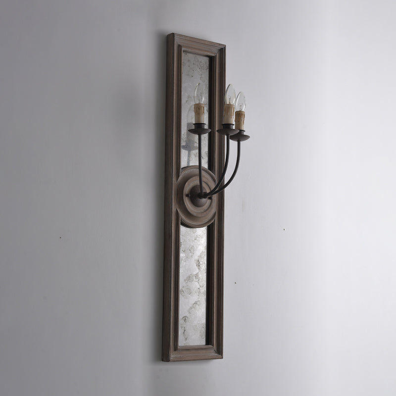 3 Lights Wall Mounted Light Countryside Style Candelabra Metallic Wall Lamp Fixture with Mirror Detail in Brown Clearhalo 'Wall Lamps & Sconces' 'Wall Lights' Lighting' 1392088