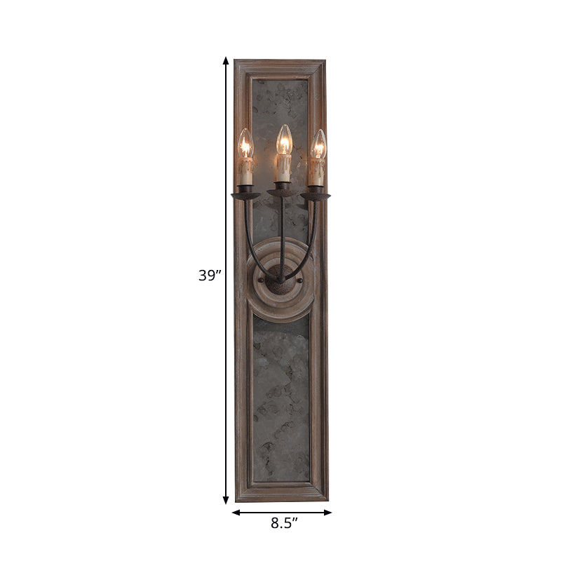 3 Lights Wall Mounted Light Countryside Style Candelabra Metallic Wall Lamp Fixture with Mirror Detail in Brown Clearhalo 'Wall Lamps & Sconces' 'Wall Lights' Lighting' 1392089