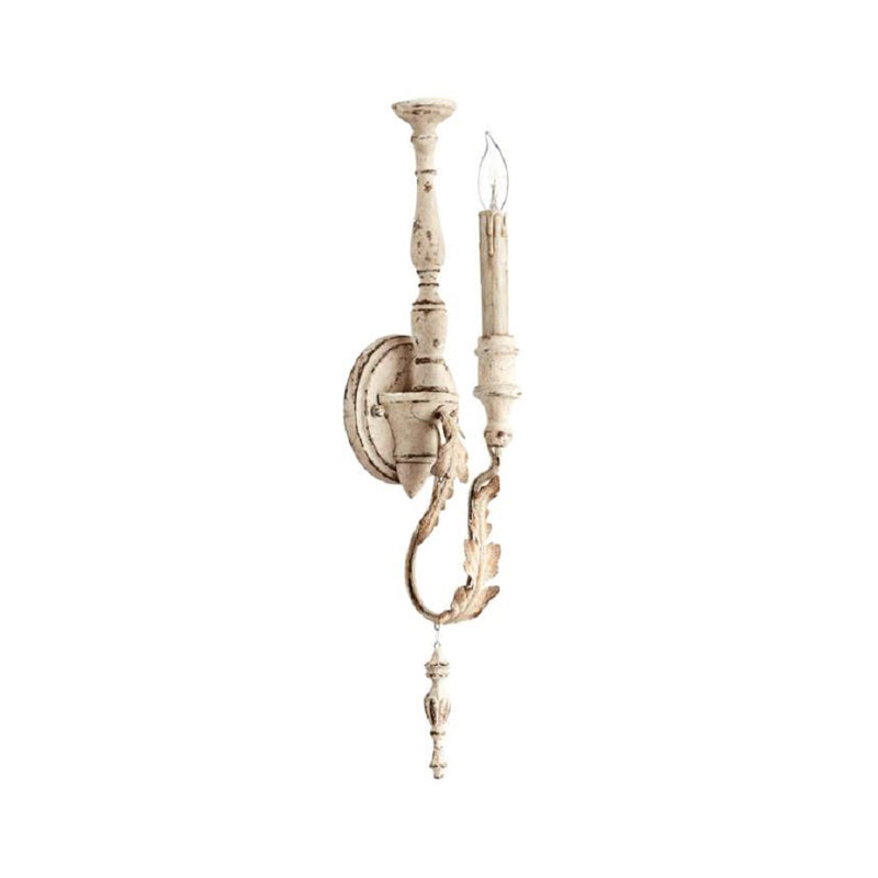 1-Light Candle Wall Light Fixture Rustic White/Brown Finish Metallic Wall Mounted Lamp Clearhalo 'Wall Lamps & Sconces' 'Wall Lights' Lighting' 1392099