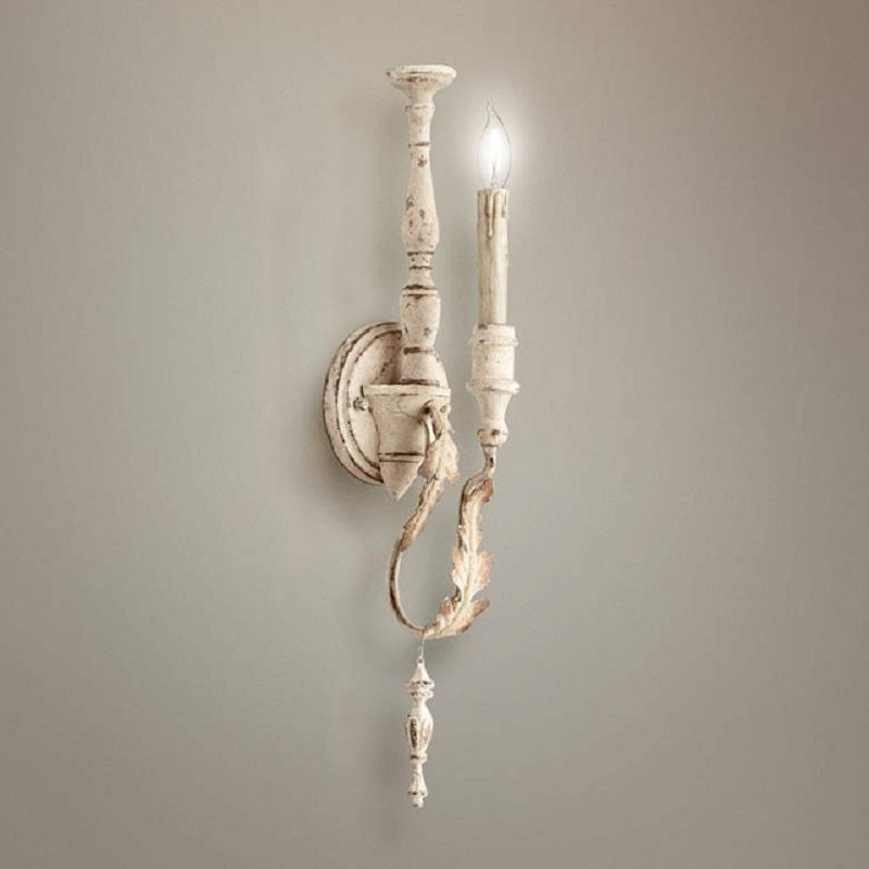 1-Light Candle Wall Light Fixture Rustic White/Brown Finish Metallic Wall Mounted Lamp Clearhalo 'Wall Lamps & Sconces' 'Wall Lights' Lighting' 1392100