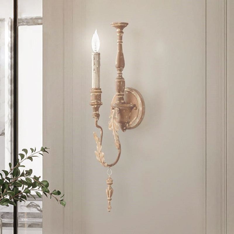 1-Light Candle Wall Light Fixture Rustic White/Brown Finish Metallic Wall Mounted Lamp Brown Clearhalo 'Wall Lamps & Sconces' 'Wall Lights' Lighting' 1392102