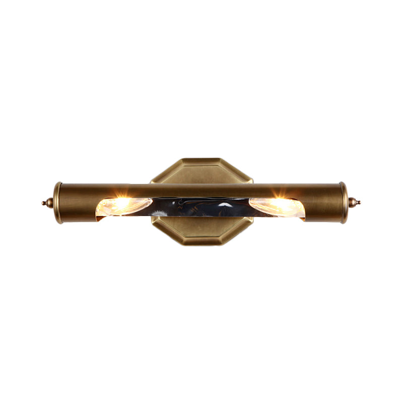 2 Bulbs Bedroom Wall Light Sconce with Tube Metallic Shade Brass Finish Vanity Lighting Fixture, 14"/18" W Clearhalo 'Cast Iron' 'Glass' 'Industrial' 'Modern wall lights' 'Modern' 'Tiffany' 'Traditional wall lights' 'Vanity Lights' 'Wall Lights' Lighting' 139214