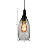 1 Light Bottle Mesh Hanging Lighting Industrial Style Black Finish Iron Pendulum Lamp Clearhalo 'Art Deco Pendants' 'Black' 'Cast Iron' 'Ceiling Lights' 'Ceramic' 'Crystal' 'Industrial Pendants' 'Industrial' 'Metal' 'Middle Century Pendants' 'Pendant Lights' 'Pendants' 'Rustic Pendants' 'Tiffany' Lighting' 1392156