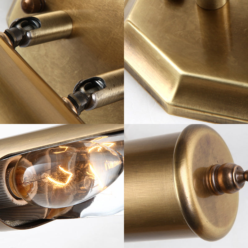 2 Bulbs Bedroom Wall Light Sconce with Tube Metallic Shade Brass Finish Vanity Lighting Fixture, 14"/18" W Clearhalo 'Cast Iron' 'Glass' 'Industrial' 'Modern wall lights' 'Modern' 'Tiffany' 'Traditional wall lights' 'Vanity Lights' 'Wall Lights' Lighting' 139216