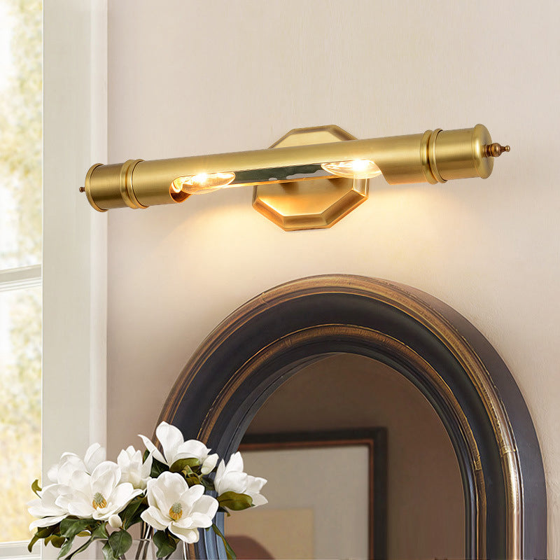 Gold Finish Tube Vanity Lighting Modernist Style 14"/18" Wide 2 Heads Metal Wall Light Fixture for Corridor Gold Clearhalo 'Cast Iron' 'Glass' 'Industrial' 'Modern wall lights' 'Modern' 'Tiffany' 'Traditional wall lights' 'Vanity Lights' 'Wall Lights' Lighting' 139217