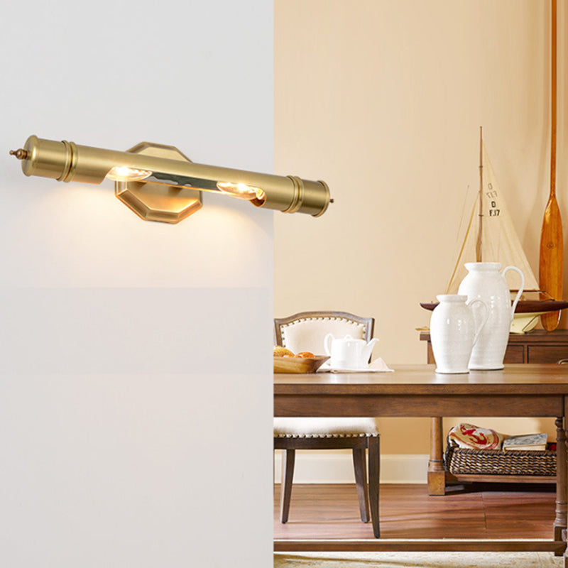 Gold Finish Tube Vanity Lighting Modernist Style 14"/18" Wide 2 Heads Metal Wall Light Fixture for Corridor Clearhalo 'Cast Iron' 'Glass' 'Industrial' 'Modern wall lights' 'Modern' 'Tiffany' 'Traditional wall lights' 'Vanity Lights' 'Wall Lights' Lighting' 139218