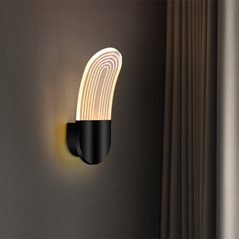 Acrylic Curved Oval Sconce Light Contemporary Black/Gold LED Wall Mounted Lamp Fixture for Bedside Black Clearhalo 'Modern wall lights' 'Modern' 'Wall Lamps & Sconces' 'Wall Lights' Lighting' 1392197