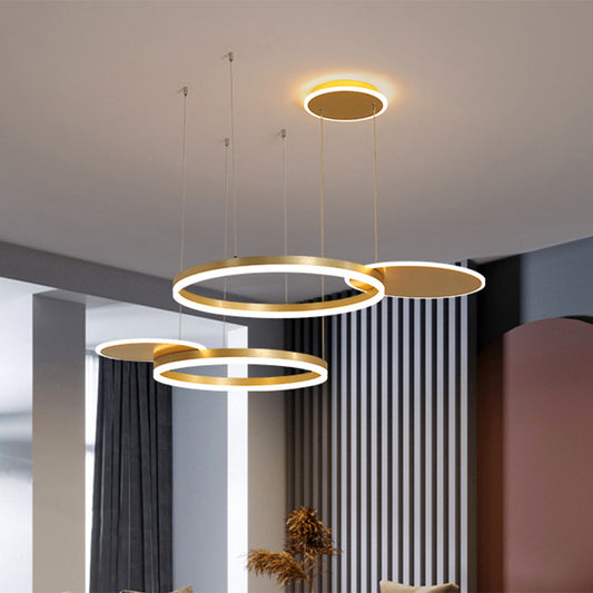 Metallic Circular Multi Lamp Pendant Modern Gold/Coffee LED Ceiling Hang Fixture in Warm/White Light Gold Clearhalo 'Ceiling Lights' 'Modern Pendants' 'Modern' 'Pendant Lights' 'Pendants' Lighting' 1392242