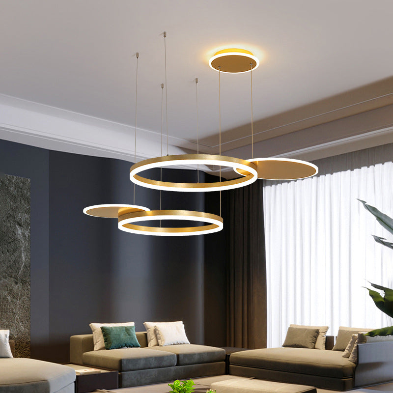 Metallic Circular Multi Lamp Pendant Modern Gold/Coffee LED Ceiling Hang Fixture in Warm/White Light Clearhalo 'Ceiling Lights' 'Modern Pendants' 'Modern' 'Pendant Lights' 'Pendants' Lighting' 1392243