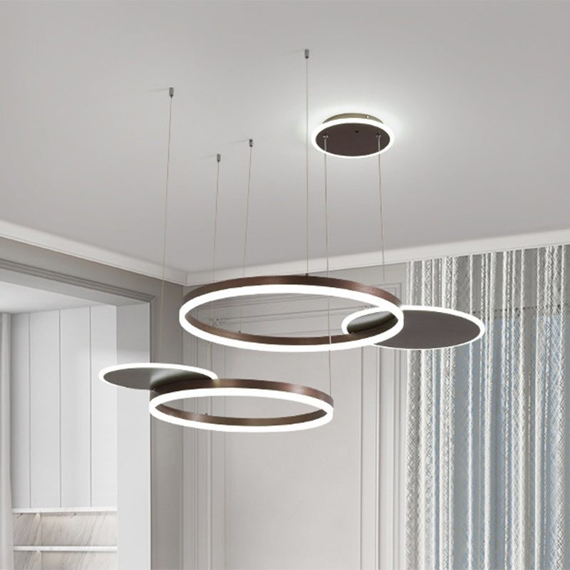 Metallic Circular Multi Lamp Pendant Modern Gold/Coffee LED Ceiling Hang Fixture in Warm/White Light Clearhalo 'Ceiling Lights' 'Modern Pendants' 'Modern' 'Pendant Lights' 'Pendants' Lighting' 1392248