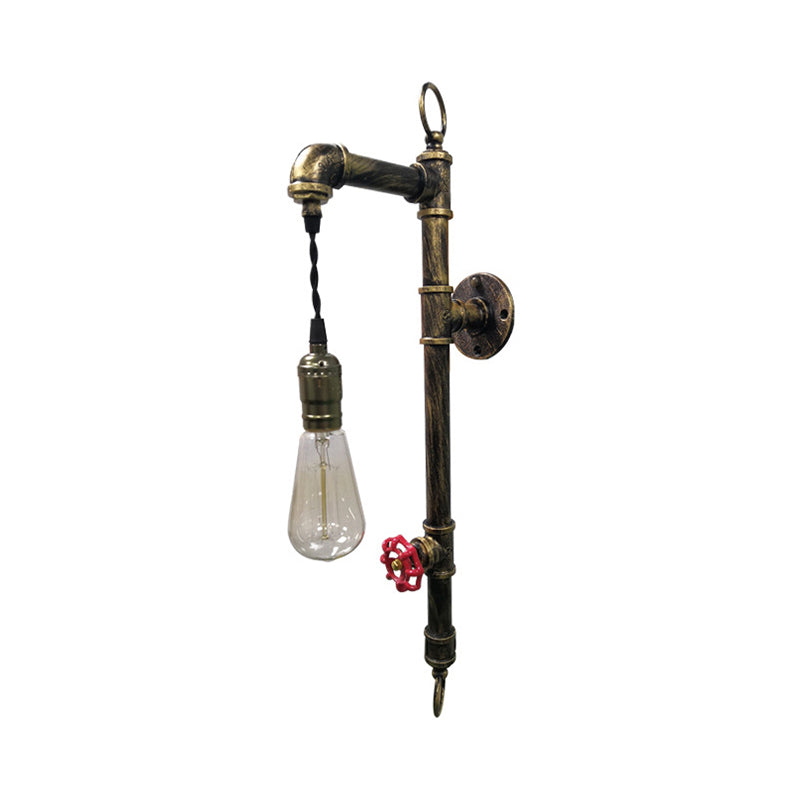 Antique Brass Pipe Wall Light Sconce Rustic Industrial Iron 1 Light Living Room Sconce Lamp with Hanging Bulb Clearhalo 'Art deco wall lights' 'Cast Iron' 'Glass' 'Industrial wall lights' 'Industrial' 'Middle century wall lights' 'Modern' 'Rustic wall lights' 'Tiffany' 'Traditional wall lights' 'Wall Lamps & Sconces' 'Wall Lights' Lighting' 139225
