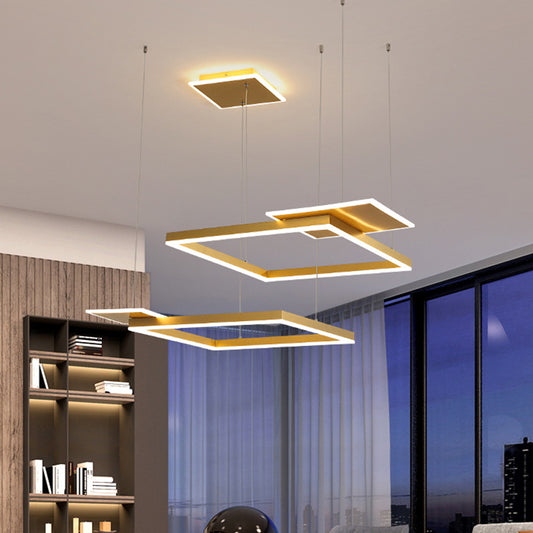 Square Suspension Chandelier Pendant Light Modernist LED Metal Ceiling Lamp in Gold/Coffee, Warm/White Light Gold Clearhalo 'Ceiling Lights' 'Modern Pendants' 'Modern' 'Pendant Lights' 'Pendants' Lighting' 1392250