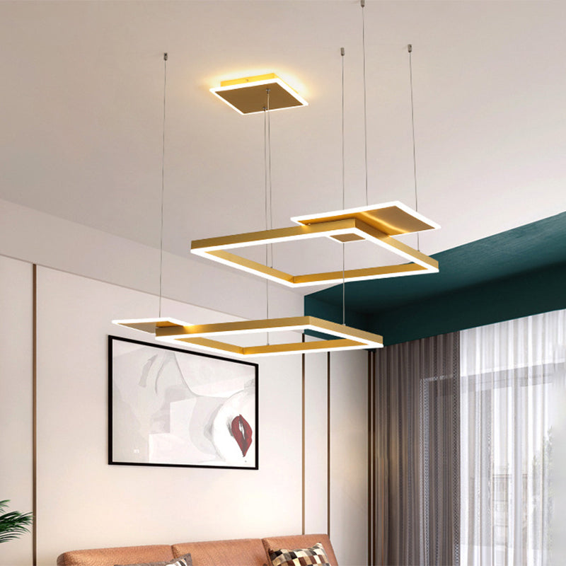 Square Suspension Chandelier Pendant Light Modernist LED Metal Ceiling Lamp in Gold/Coffee, Warm/White Light Clearhalo 'Ceiling Lights' 'Modern Pendants' 'Modern' 'Pendant Lights' 'Pendants' Lighting' 1392251