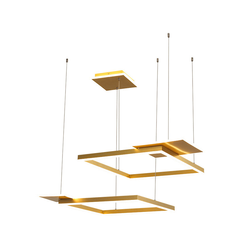 Square Suspension Chandelier Pendant Light Modernist LED Metal Ceiling Lamp in Gold/Coffee, Warm/White Light Clearhalo 'Ceiling Lights' 'Modern Pendants' 'Modern' 'Pendant Lights' 'Pendants' Lighting' 1392252