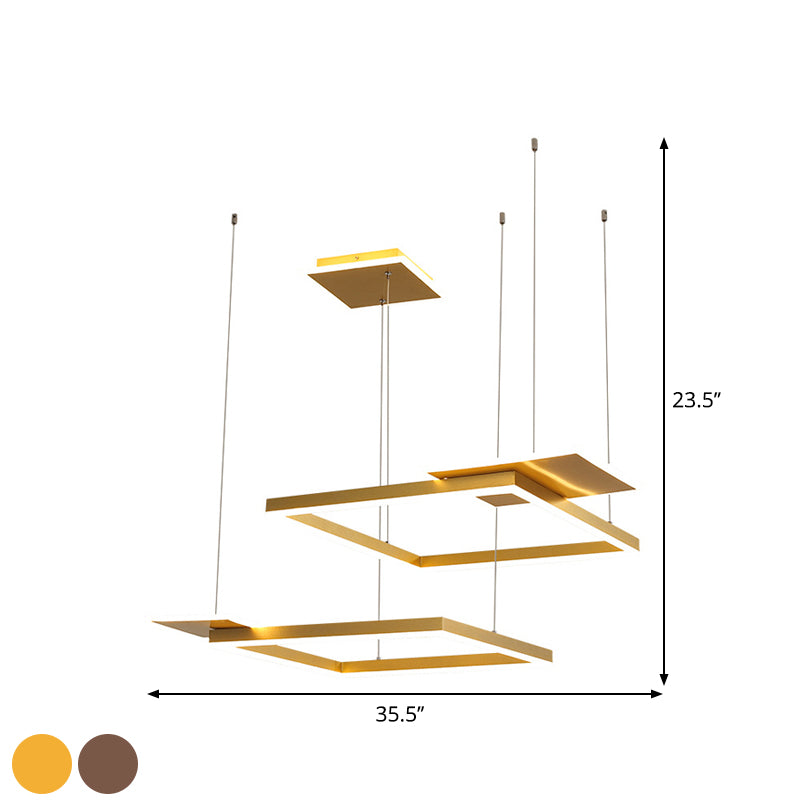 Square Suspension Chandelier Pendant Light Modernist LED Metal Ceiling Lamp in Gold/Coffee, Warm/White Light Clearhalo 'Ceiling Lights' 'Modern Pendants' 'Modern' 'Pendant Lights' 'Pendants' Lighting' 1392253