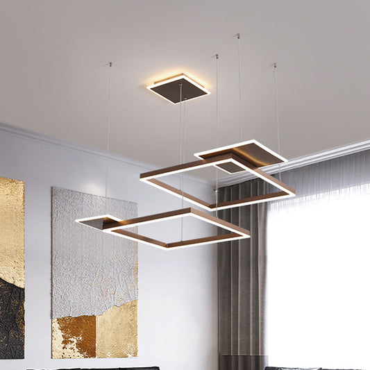 Square Suspension Chandelier Pendant Light Modernist LED Metal Ceiling Lamp in Gold/Coffee, Warm/White Light Clearhalo 'Ceiling Lights' 'Modern Pendants' 'Modern' 'Pendant Lights' 'Pendants' Lighting' 1392255