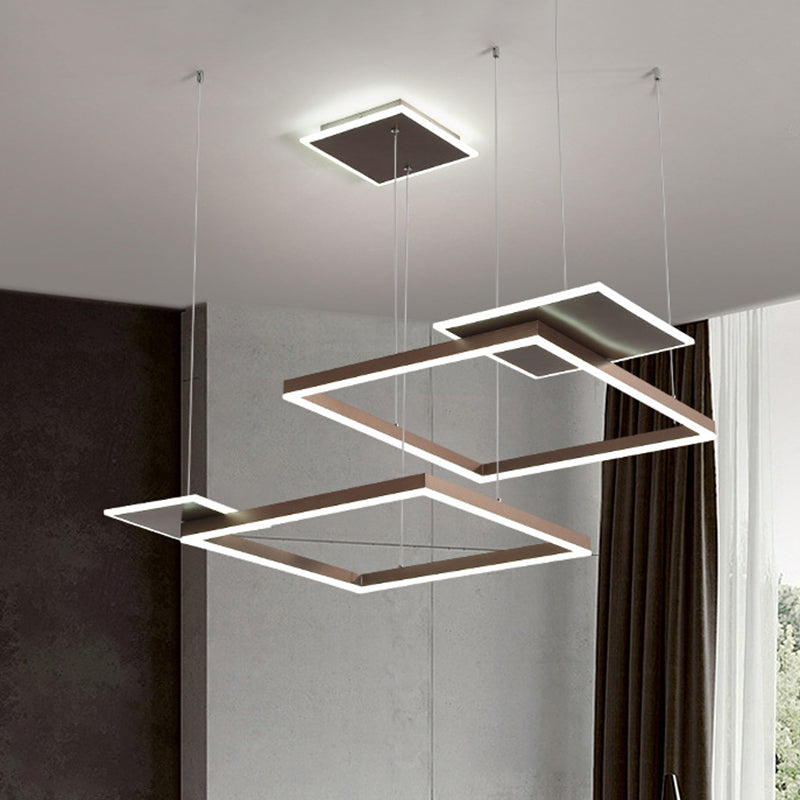 Square Suspension Chandelier Pendant Light Modernist LED Metal Ceiling Lamp in Gold/Coffee, Warm/White Light Clearhalo 'Ceiling Lights' 'Modern Pendants' 'Modern' 'Pendant Lights' 'Pendants' Lighting' 1392256