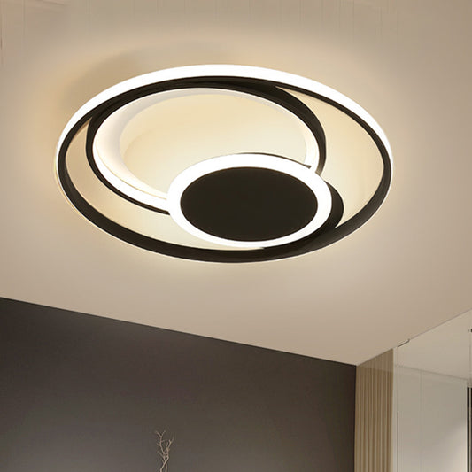 Hoop Bedroom Ceiling Light Contemporary Metal 16"/19.5" Wide LED Flush Mount in Black, Warm/White Light Black Clearhalo 'Ceiling Lights' 'Close To Ceiling Lights' 'Close to ceiling' 'Flush mount' Lighting' 1392267