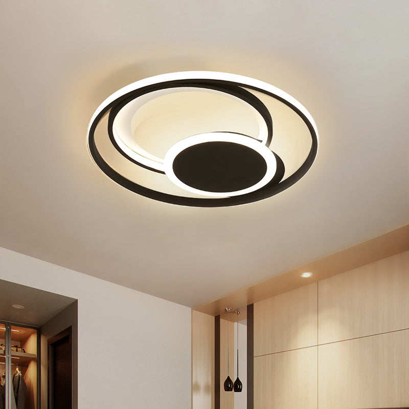 Hoop Bedroom Ceiling Light Contemporary Metal 16"/19.5" Wide LED Flush Mount in Black, Warm/White Light Clearhalo 'Ceiling Lights' 'Close To Ceiling Lights' 'Close to ceiling' 'Flush mount' Lighting' 1392268