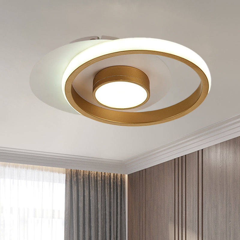 Metal Circle Flush Lamp Modernist White and Black/Gold and Black LED Flush Mount for Porch, Warm/White Light White-Gold Clearhalo 'Ceiling Lights' 'Close To Ceiling Lights' 'Close to ceiling' 'Flush mount' Lighting' 1392281