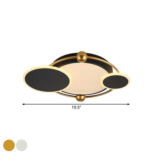 Round LED Flush Mount Modernist Metal Black/Black and Gold Ceiling Light in Warm/White Light, 19.5"/23.5" Dia Clearhalo 'Ceiling Lights' 'Close To Ceiling Lights' 'Close to ceiling' 'Flush mount' Lighting' 1392318