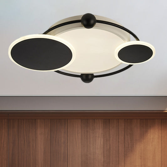 Round LED Flush Mount Modernist Metal Black/Black and Gold Ceiling Light in Warm/White Light, 19.5"/23.5" Dia Black Clearhalo 'Ceiling Lights' 'Close To Ceiling Lights' 'Close to ceiling' 'Flush mount' Lighting' 1392320