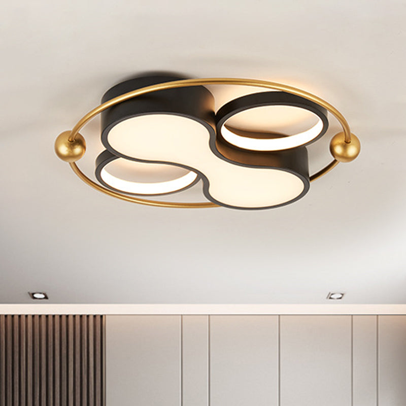 18"/21.5" Dia Metallic Geometric Flush Light Contemporary Black and Gold LED Ceiling Mounted, Warm/White Light Black-Gold Clearhalo 'Ceiling Lights' 'Close To Ceiling Lights' 'Close to ceiling' 'Flush mount' Lighting' 1392324