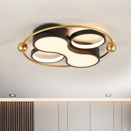 18"/21.5" Dia Metallic Geometric Flush Light Contemporary Black and Gold LED Ceiling Mounted, Warm/White Light Black-Gold Clearhalo 'Ceiling Lights' 'Close To Ceiling Lights' 'Close to ceiling' 'Flush mount' Lighting' 1392324