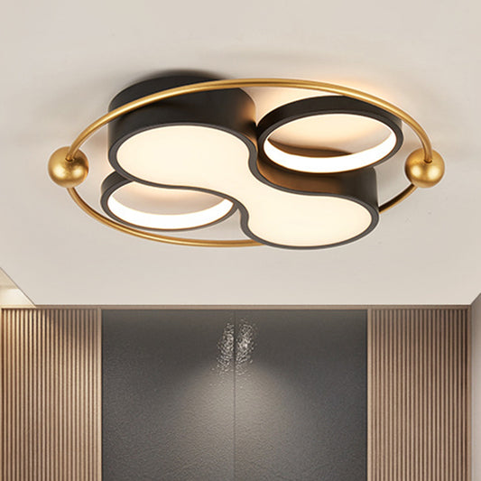 18"/21.5" Dia Metallic Geometric Flush Light Contemporary Black and Gold LED Ceiling Mounted, Warm/White Light Clearhalo 'Ceiling Lights' 'Close To Ceiling Lights' 'Close to ceiling' 'Flush mount' Lighting' 1392325