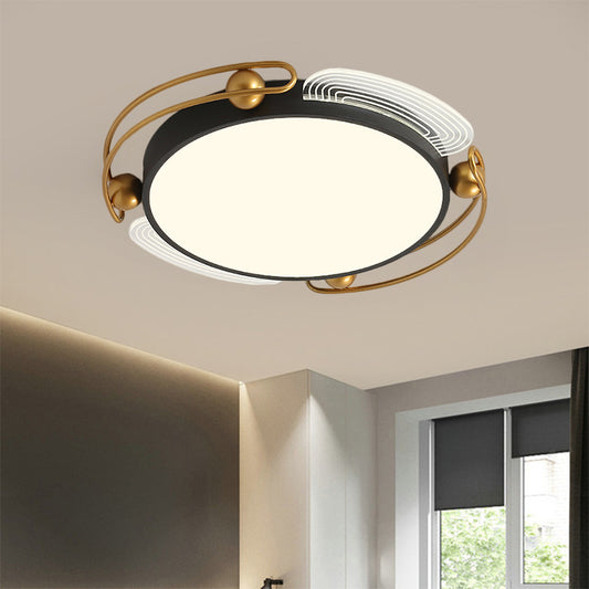 Modern LED Flush Light with Metallic Shade Black and Gold Hoop Ceiling Lamp Fixture, 16.5"/20.5" Wide Black-Gold Clearhalo 'Ceiling Lights' 'Close To Ceiling Lights' 'Close to ceiling' 'Flush mount' Lighting' 1392334